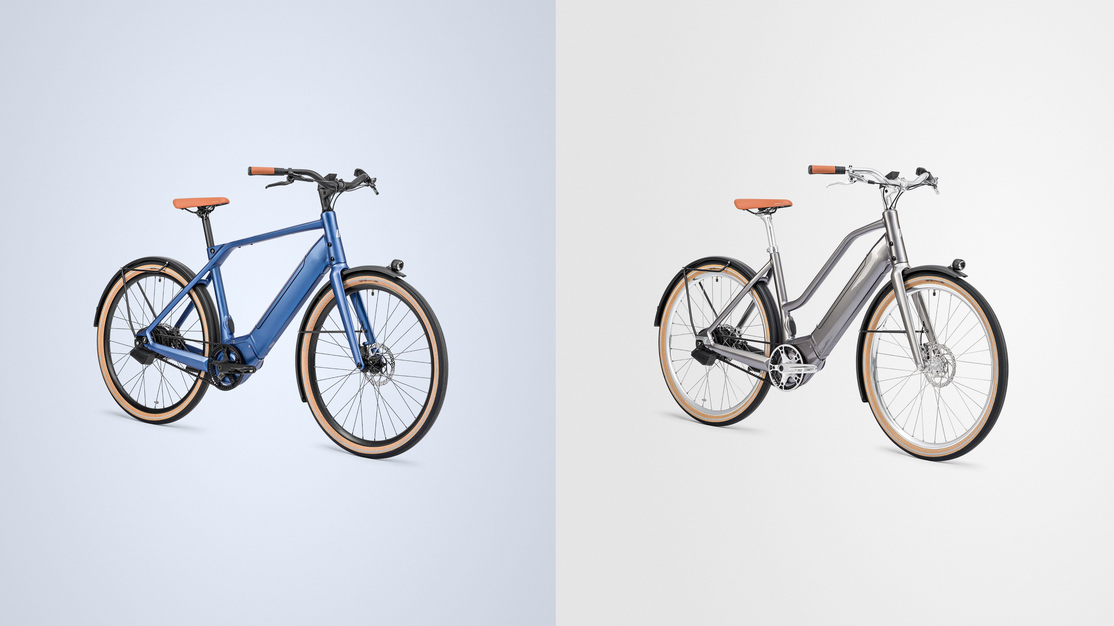 New colours for Heinrich and Hannah - Two new variants for our Bosch-powered e-bikes: pearl blue with black components and titanium silver with a silver polished finish.